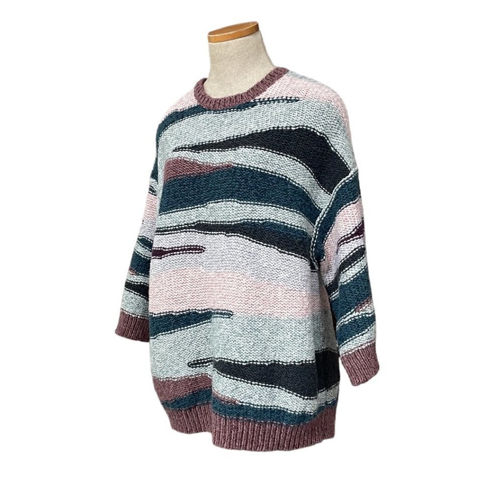 J. Jill Pure Jill Sweater Crew Neck Chunky Knit Pink Teal Size Medium M - Picture 3 of 13